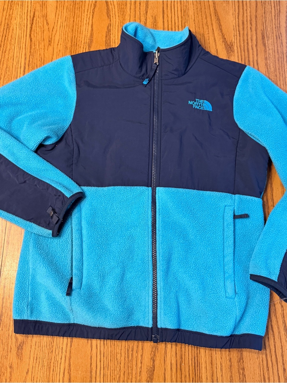 The North Face Kids' Denali Fleece Aqua Blue and Navy Fleece Jacket youth 14/16